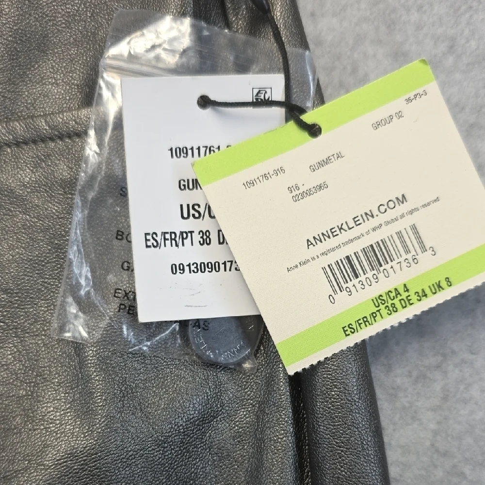 Anne Klein Gunmetal Faux Leather Straight Leg Pants Size 4 NWT